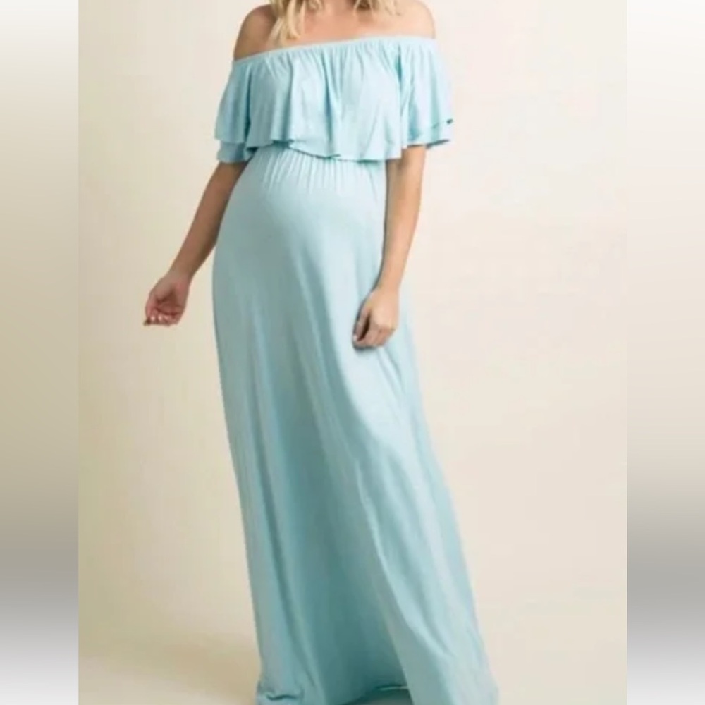 Asos Maternity Off the Shoulder Sleeveless sea foam maxi TShirt dress Size 6 NEW